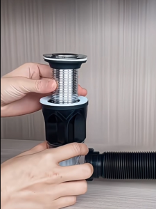 Bộ xả lavabo kiểu bên màu đen – nắp lật + lõi nhấn chống tắc nghẽn dùng được cho bồn có lỗ tràn，siphon bồn rửa bát，ống xả chậu rửa chén，ống xả nước bồn rửa