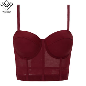 Mesh Push Up Bralet Womens Corset Bustier Bra Night Club Party Long Cropped Top Vest Plus Size Tank Top Women White Corset