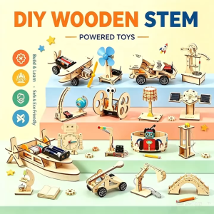 STEM Wooden Toy Solar Robot Science DIY Experiment Education Electric Magnetic Voice Control Toys 165