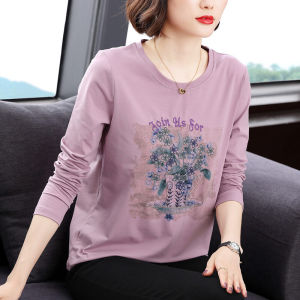 Spring Autumn Pure Cotton Long Sleeve T-Shirt Womens Base Layer Shirt Outerwear Moms Fashion Top Comfortable Breathable