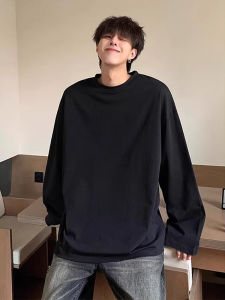 Pure Cotton Long Sleeve T-Shirt Mens Casual Base Layer Shirt American Style Small Collar Inner Wear Autumn Basic Style Tee