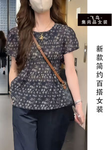 Áo Sơ Mi Nữ Tay Ngắn Màu Xanh Thường Ngày Rộng Rãi Cổ Polo Mùa Hè 2025 Thiết Kế Mới Thoải Mái Thoáng Khí