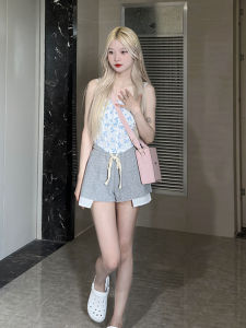 Cotton Ocean All-Matching Elastic Waistband Contrast Color Drawstring Leisure Shorts Womens Cut Wool Curling Exposure Pocket Sports Short Sweatpants