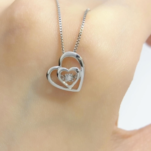 LAZO DIAMOND The Soulmate Heart Dancing Diamond Pendant in 375/9K White Gold