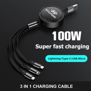 Hyundai | 100W Fast Charger 3-in-1 Data Cable Car USB Charging Accessories For Hyundai Palisade Bayon Tucson Inster NEXO Creta i30 i20 i10