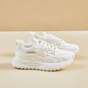 รองเท้าผ้าใบพื้นหนาแบบลำลองสำหรับผู้หญิง รองเท้าผ้าใบพื้นบาง ระบายอากาศได้ดี ทรงหัวมน ด้านหลังสูง รองเท้าผ้าใบสีขาวสำหรับฤดูร้อนปี 2025