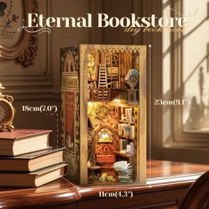 CUTEBEE Wooden Doll House Book Nook Kit Miniature House Model with Led Light Eternal Bookstore for Christmas Gift Idea