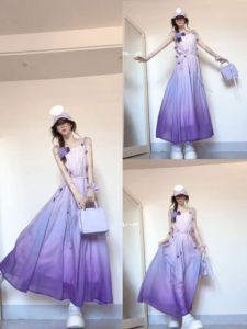 CHANGTONG | French Style Gradient Color Beach Vacation Long Dress Unique Beautiful Design Sensation Strapless Sundress Beachy Casual Wear
