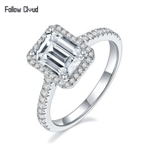 Follow Cloud Square Cut 2ct 8.0mm Moissanite Diamond Rings for Women Platinum Plated 925 Silver Sparkly Wedding Promise Band
