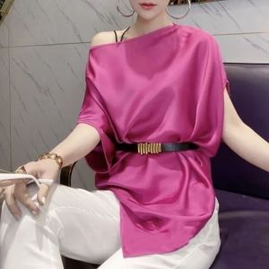 2025 Màu Trơn Áo nữ quần áo phong cách cổ xẻ lỏng phá cách đơn giản nối đi lại sashes Áo sơ mi