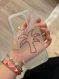 Mistress Simple Coconut Tree Pattern Frosted iPhone 15 pro Max Ice Transparent 13 pro 12 Mini 11 Xs Max Stand Case Korean Style