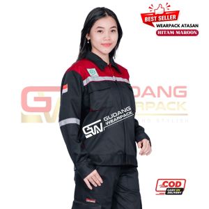 Wearpack Atasan Warna HITAM MAROON(Baju Kerja)- Resleting - Lengan panjang