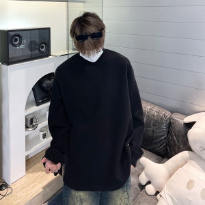 Pure White Dralon Long Sleeves T-Shirt Mens Autumn Loose American Sweatshirt Half Turtleneck Suit Inner Bottoming Shirt Tops