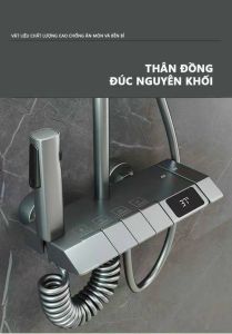Bộ sen cây tắm đứng hiển thị nhiệt độ Bộ sen vòi nóng lạnh Sen phím đàn thác nước phủ nano xám hiển thị nhiệt độ