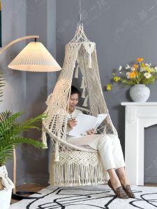 Handwoven Bohemian Balcony Swinging Chair Basket Customizable Home Decorative Hanging Bed Nordic Style Artistic Design