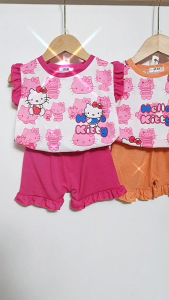 1~6 Years Cartoon Cute 2Pcs Set Baby Girl Clothes Cotton Camisole Sleeveless Playset..