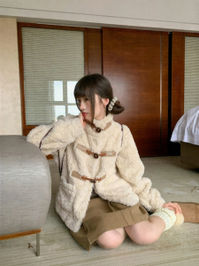 NIHAOKANONG | Áo Khoác Nữ Lót Lông Cừu Cổ Đứng Nút All-matching Design