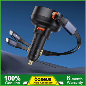 Baseus 2-In-1 Car Charger ที่ชาร์จแบตในรถ PD 60W ที่ชาร์จไฟรวดเร็ว USB C พร้อมสายชาร์จแบบยืดหดได้อย่างรวดเร็วที่ชาร์จแบตเตอรี่โทรศัพท์ Type C สำหรับ Xiaomi iPhone 16 15 14 13 12 Pro
