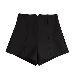 Black Fleece Lined High Waist Wide Leg Short Pants Womens Autumn Winter Fashion Casual Trousers A-Line Slimming Boot Pants