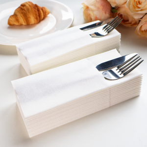 White Disposable Built-in Flatware Pocket Napkins13x15.75inch50PCS.Prefoled Eco-Friendly for SilverwareWedding PartyEvents