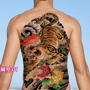 สติกเกอร์รอยสักเต็มตัวสีสันสดใสสำหรับผู้ชายและผู้หญิง ทนทานต่อการซัก ไม่สะท้อนแสง สติกเกอร์รอยสักเทียมระดับไฮเอนด์ลายเสือใหญ่