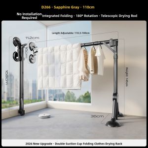 MINGZHI | Retractable Balcony Clothes Drying Rack Suction Cup Floor Stand