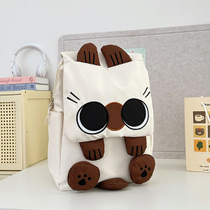 LUSUO | Black Stain-Resistant Large Capacity Lightweight Cute Siamese Cat Backpack