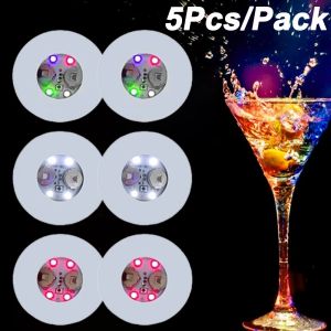 5/1pcs Luminous Bottle Stickers Lights 6cm LED Coaster Lamps for Xmas Bar KTV Wedding Party Drink Cups Vase Decor