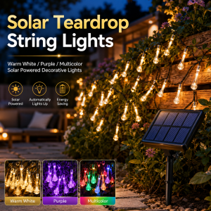 Solar String Lights Droplet Teardrop Fairy Lights 5/7/12M 20/50/100LED Warm white Purple Multicolor Garden Christmas Decor