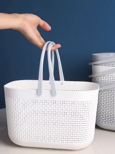 Portable Bath Basket Portable Bathroom Storage Caddy Organizer Bin Plastic Toiletry Storage Basket Drain