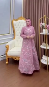 Gamis Brokat Mewah Kekinian Diandra Dres BP Ceruty Babydoll Mix Tile Garden Aplikasi Payet M L XL XXL Dress Kondangan Wanita Elegan Terbaru Ootd Muslimah Viral Warna Pink Grey
