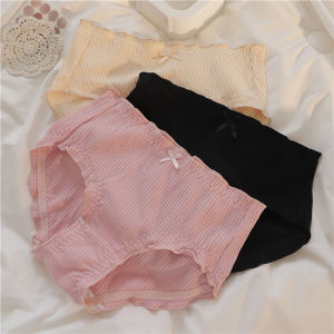 Thick Pure Cotton 3-Piece Mid-Waist Underwear Womens Pure Cotton Wooden Ear Japanese Style Simple plus Size Breathable Girls Hip-Wrapped