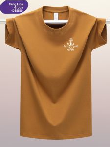 Desso Mens Short Sleeve T-Shirt Pure Cotton Loose Fit Casual Summer New Style Large Size Youth White Printed Breathable Sweat Absorbent