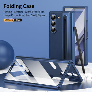 VIETAO For Samsung Galaxy Z Fold 7 Leather Phone Case With Hinge Protection Z Fold 6 Case With Front Screen Film Protector+Pen