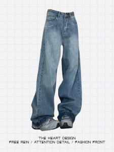 High Waist Wide Leg Denim Jeans Womens Summer Casual Loose Fit Straight Leg Pants American High Street Style Washed out