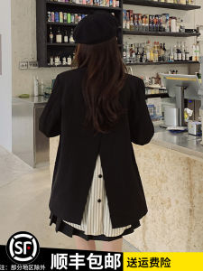 เสื้อสูทผู้หญิงสีดำ ทรงหลวม แขนยาว ปกเสื้อสีดำ ทรงหลวม ฤดูใบไม้ร่วง 2025 แฟชั่นใหม่ ดีไซน์เก๋ไก๋ ลำลอง