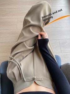 New Chinese Style High Waist Buttoned Wide Leg Pants Womens Casual Design Spring Fashion Slimming Straight Cut Trousers