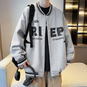 Spring Autumn Pure Cotton Fleece Lined Baseball Jacket for Boys Stylish Youthful Loose Fit Breathable Casual Wear