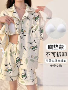 ชุดนอนผู้หญิงแขนสั้นลายการ์ตูนฤดูร้อน 2025 ชุดนอนผู้หญิงแบบบาง ใส่สบาย ใส่ไปข้างนอกได้ ชุดนอนผู้หญิง ชุดนอนผู้หญิง