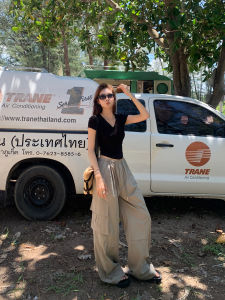 ChenMiFan Black Straight Leg Workwear Pants Women Summer New Street Loose Casual High Waist Wide Leg Long Trousers