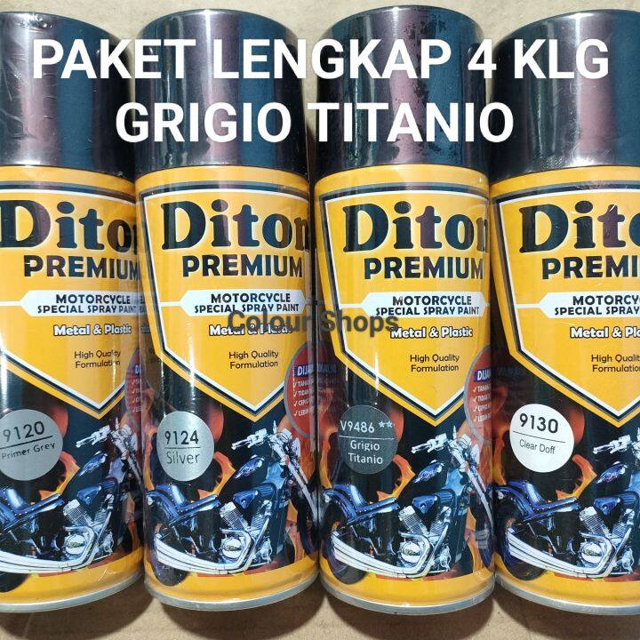 Pilok Cat Diton Premium Paket Lengkap 4 Kaleng Grigio Titanio 9486 Primer Grey 9120 Silver 9124 8092