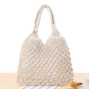 New Pure Color Woven Shoulder Bag Casual Leisure Travel Commuting Beach Vacation Ladies Bag Soft Cotton Large Size Handbag