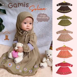 0 - 1 Tahun Setelan Gamis Muslim Selina Free Kerudung Jilbab Baby Anak Perempuan Murah Terjangkau / Tunik Gamis Syari Baby Gaun Bayi Bahan Katun / Bisa COD Bayar di Tempat