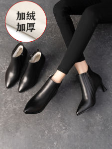รองเท้าบูทส้นสูงหัวแหลมแบบสวมสบายสำหรับผู้หญิง ฤดูใบไม้ผลิและฤดูใบไม้ร่วง รองเท้าบูทหุ้มข้อแบบสวมสบาย ด้านล่างนุ่ม ใหม่ 2025 ฤดูหนาว รองเท้าส้นสูงแบบสวมสบาย
