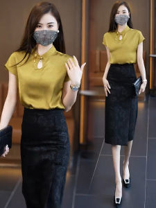 Fashionable Chinese Style Ice Silk Half Skirt Wrap Dress Womens Summer New Arrival Two-Piece Set Stylish Polyester Fiber