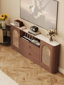 Vintage Thin Storage TV Stand Solid Wood