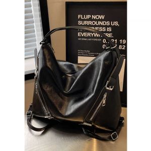 Fashionable Large Capacity Womens Tote Bag Double Shoulder Bag Commuter Style Soft Surface Pure Color Bucket Shape PU Material