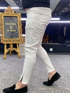 กางเกงยีนส์ทรงสลิมฟิตสำหรับผู้ชาย กางเกงขายาวทรงตรงมีซิป ทรงสลิมฟิต แฟชั่นฤดูใบไม้ผลิและฤดูใบไม้ร่วง กางเกงยีนส์ลำลองสำหรับผู้ชาย