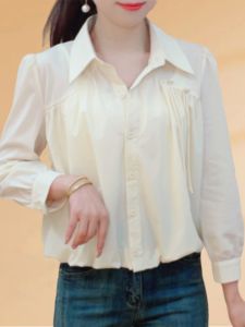 Sweet Elegant Anti-Aging Shirt Spring Hot Sale Flower Bag Design Loose Meat Covering Short Ladies Top Korean Style Long Sleeve