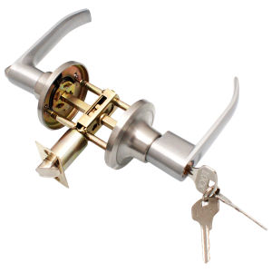 MOJOYCE Locking Door Handle with 3 Keys Entrance Door Handles Interior Lever Lock Door Knob Replacement for Bedroom Front Door
